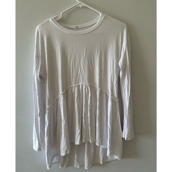 Tasamo Top Women's Small White Babydoll Ruffle Crewneck Long Sleeve Peplum - Picture 1 of 7